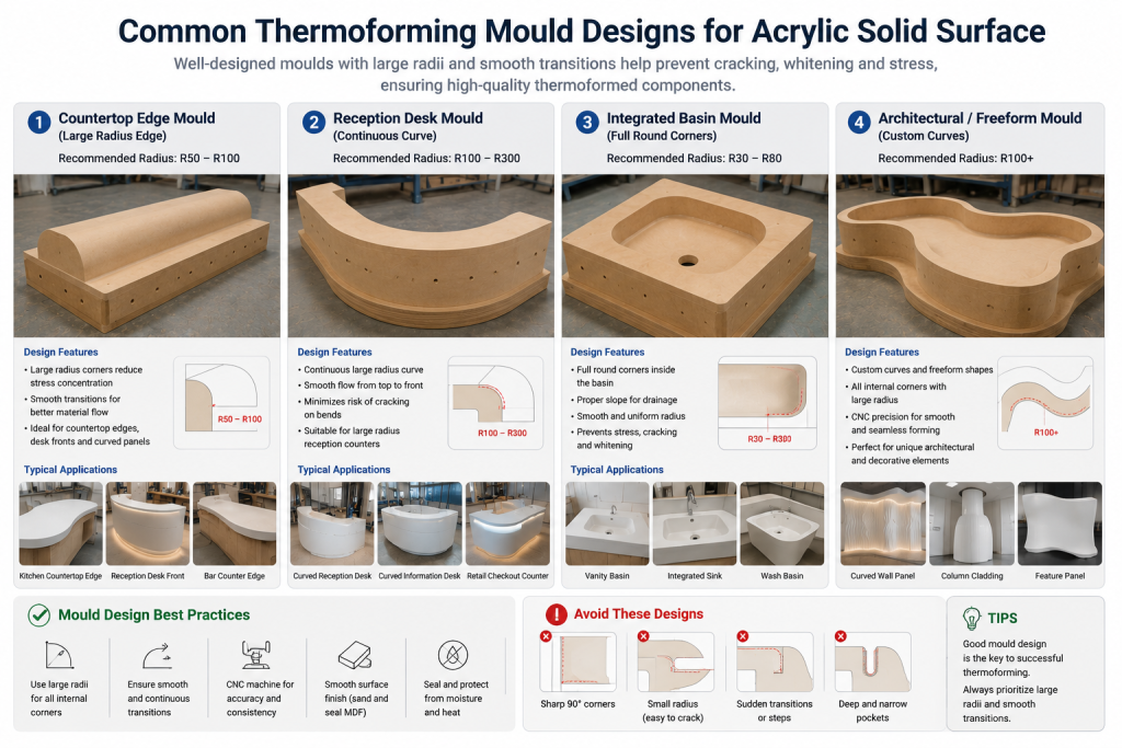 MDF aluminum and steel moulds used for solid surface thermoforming processes