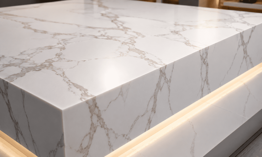 Veined acrylic solid surface with marble-inspired patterns for architectural interiors