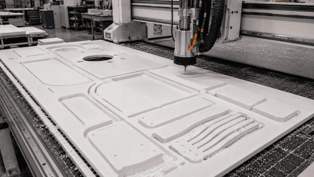Componentes de fabricação de usinagem CNC a partir de chapa de superfície sólida acrílica