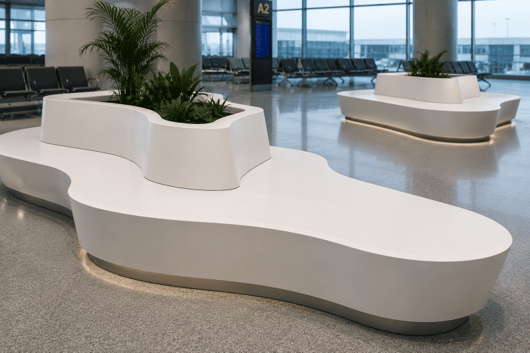 Integrated solid surface seating system for public interior environments