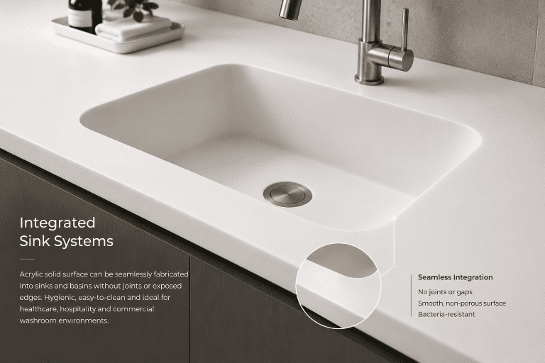 Seamlessly integrated acrylic solid surface sink and countertop system